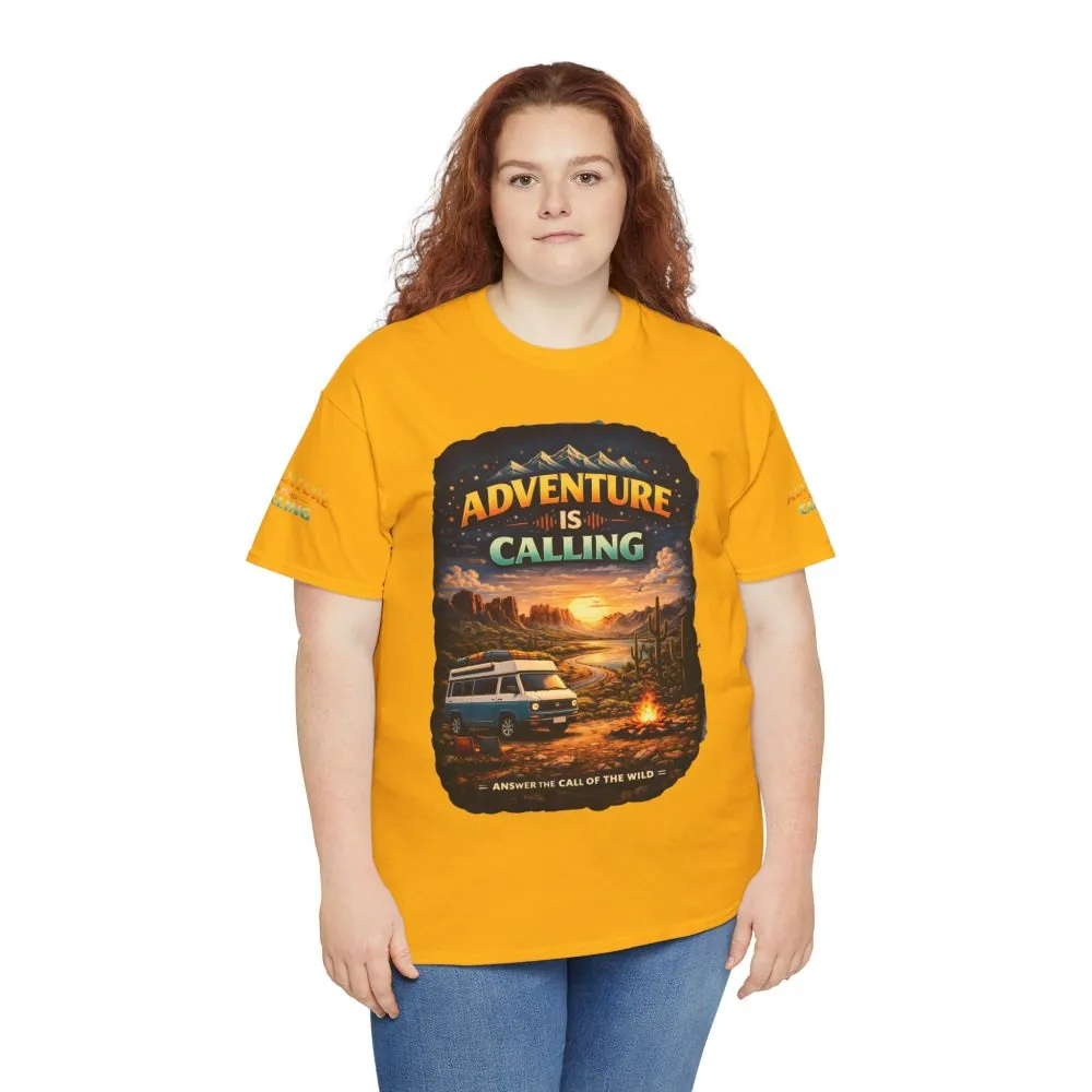 Unisex Heavy Cotton Tee — "Adventure Is Calling" Design Scenic-Line
