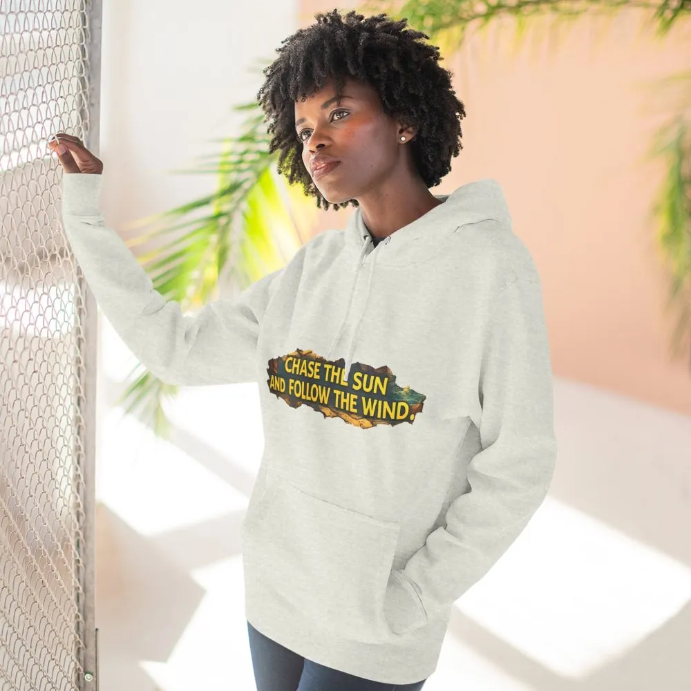 12720297019382511057_2048.jpeg Three-Panel Fleece Hoodie - "Chase The Sun And Follow The Wind" Design Cubic-Line