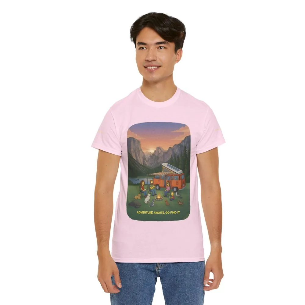 Unisex Heavy Cotton Tee — "Adventure Awaits-Go Find It" Design Sitcom-Line
