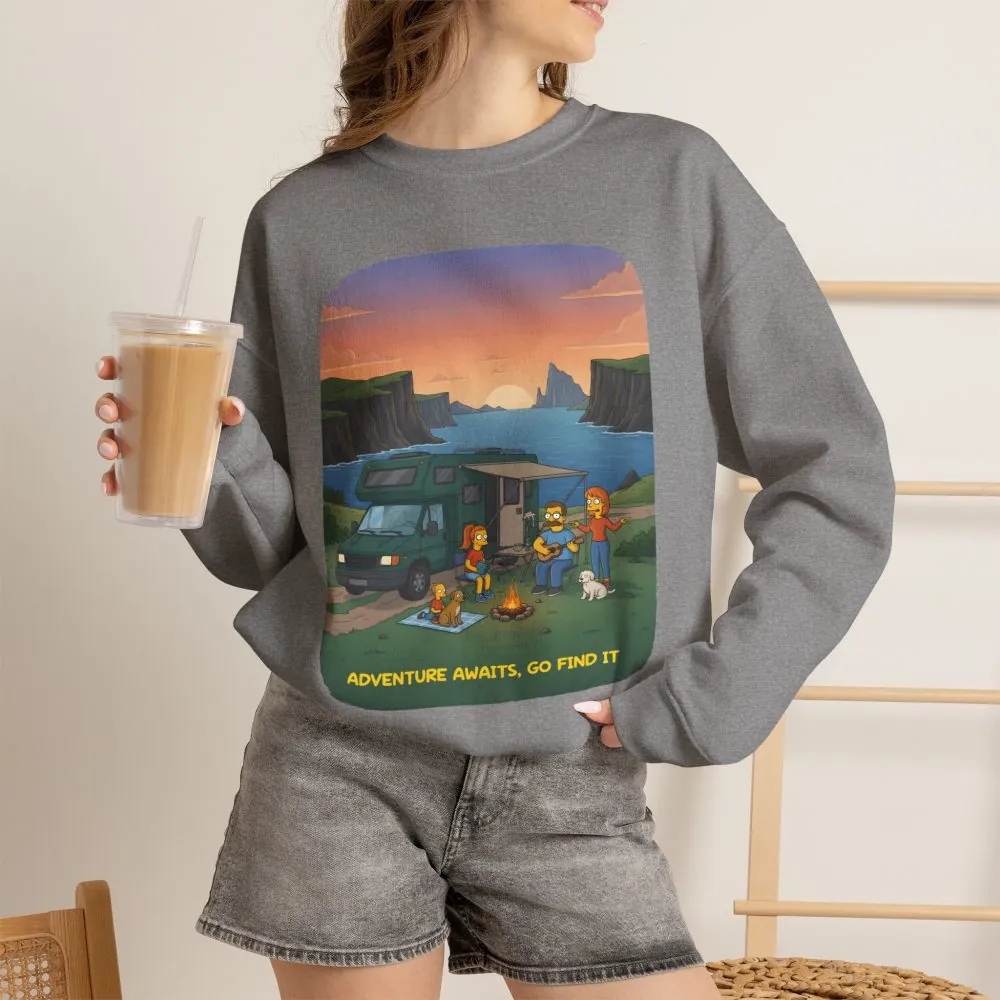 Unisex Heavy Blend™ Crewneck Sweatshirt — "Adventure Awaits-Go Find It"" Design Sitcom-Line