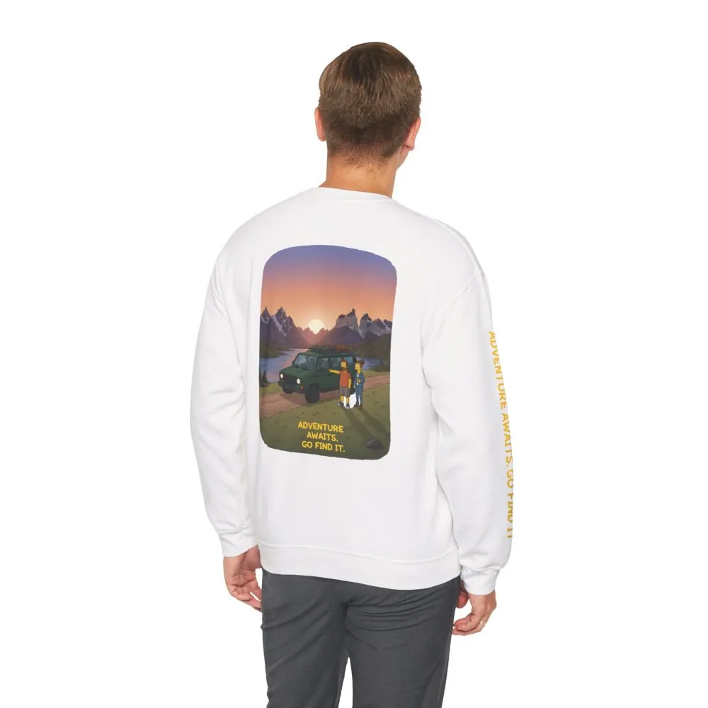 Unisex Heavy Blend™ Crewneck Sweatshirt — "Adventure Awaits-Go Find It" Design Sitcom-Line