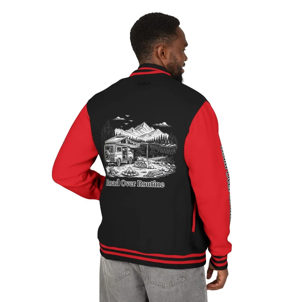 Unisex Heavyweight Letterman Jacket — "Road Over Routine" Travel Varsity Coat