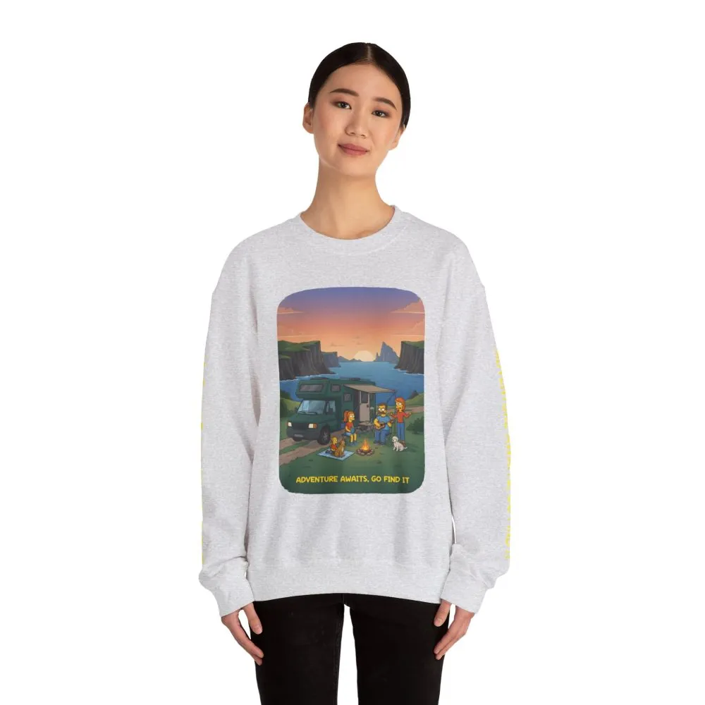 Unisex Heavy Blend™ Crewneck Sweatshirt — "Adventure Awaits-Go Find It"" Design Sitcom-Line