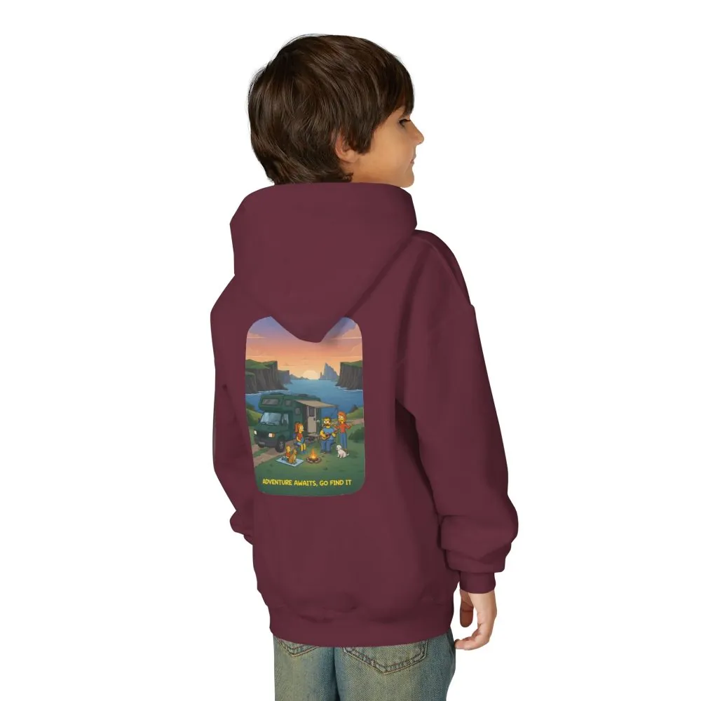 Youth Hoodie(Gildan) – "Adventure Awaits-Go Find It" (Design Sitcom-Line)