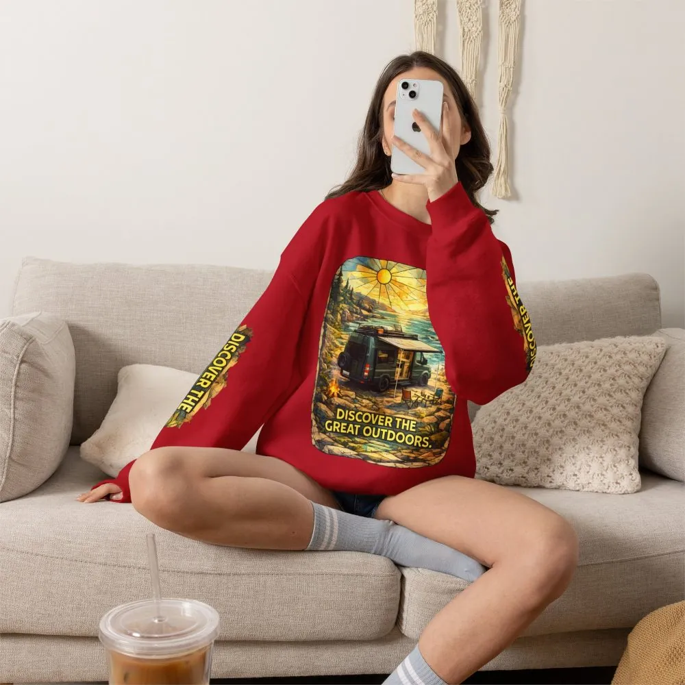 Unisex Heavy Blend™ Crewneck Sweatshirt — "Discover The Great Outdoors" Design Cubic-Line