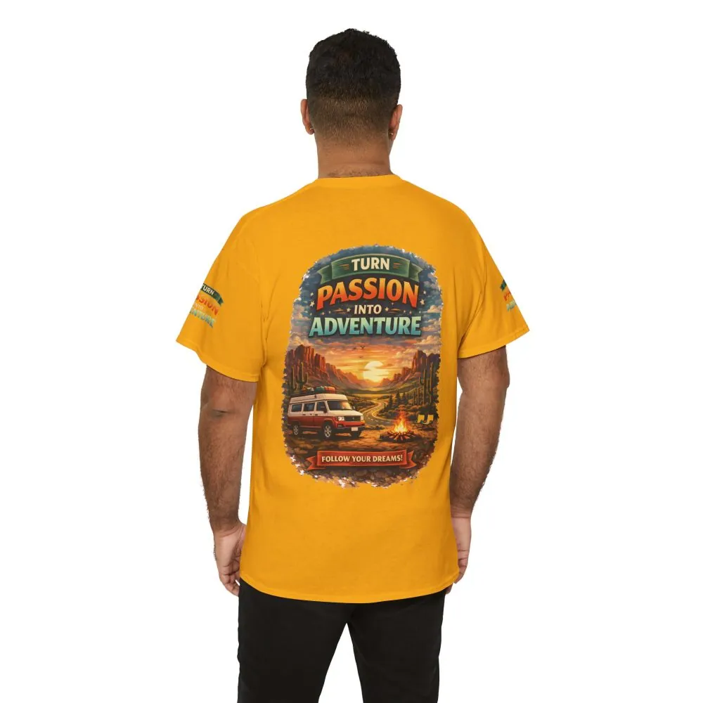 Unisex Heavy Cotton Tee — "Turn Passion Into Adventure" Design Scenic-Line