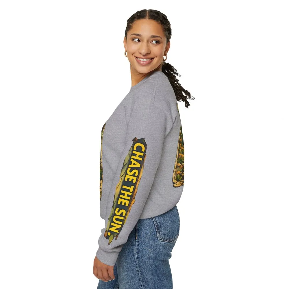 Unisex Heavy Blend™ Crewneck Sweatshirt — "Chase The Sun" Design Cubic-Line