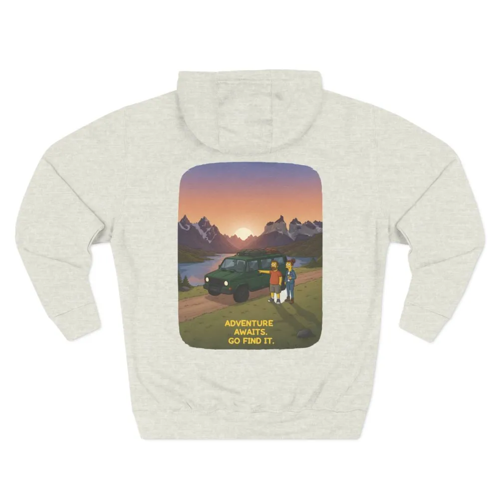 12775719979793358745_2048.jpeg Three-Panel Fleece Hoodie - "Adventure Awaits-Go Find It" Design Sitcom-Line