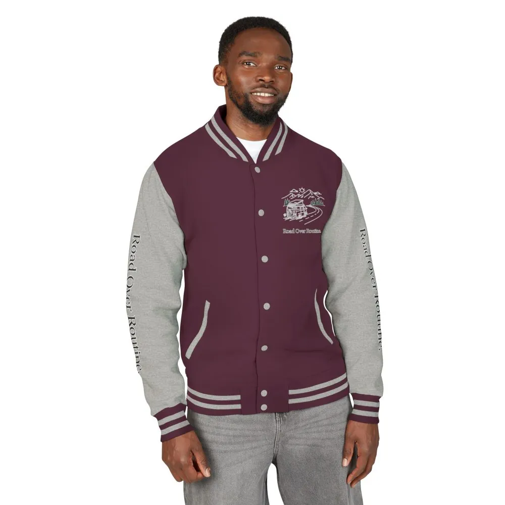 Unisex Heavyweight Letterman Jacket — "Road Over Routine" Travel Varsity Coat