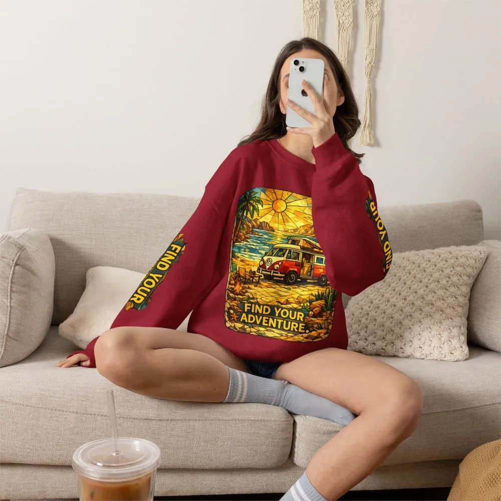 Unisex Heavy Blend™ Crewneck Sweatshirt — "Find Your Adventure" Design Cubic-Line