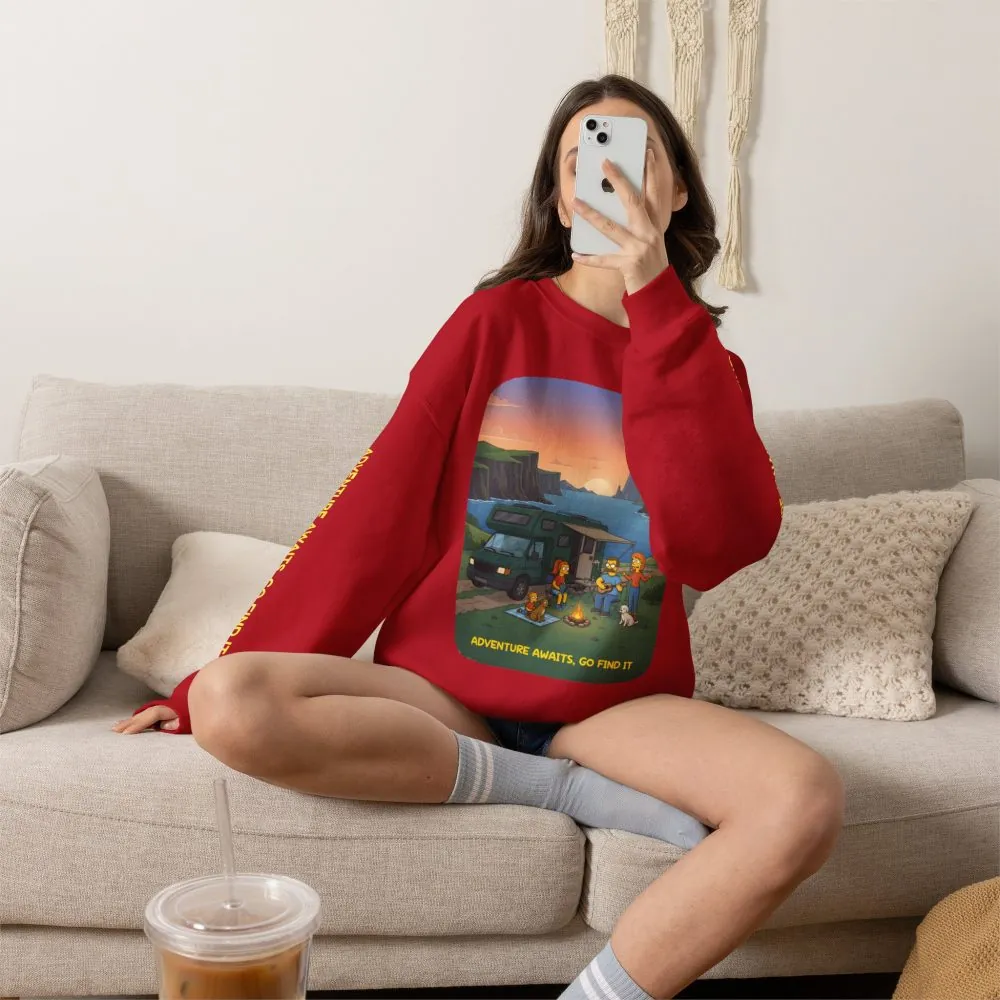 Unisex Heavy Blend™ Crewneck Sweatshirt — "Adventure Awaits-Go Find It"" Design Sitcom-Line