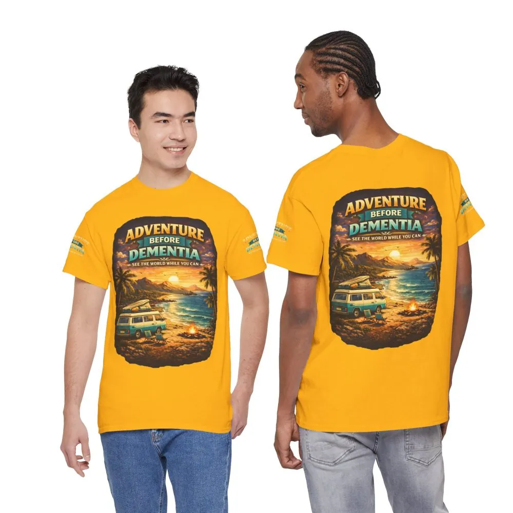Unisex Heavy Cotton Tee — "Adventure Before Dementia" Design Scenic-Line