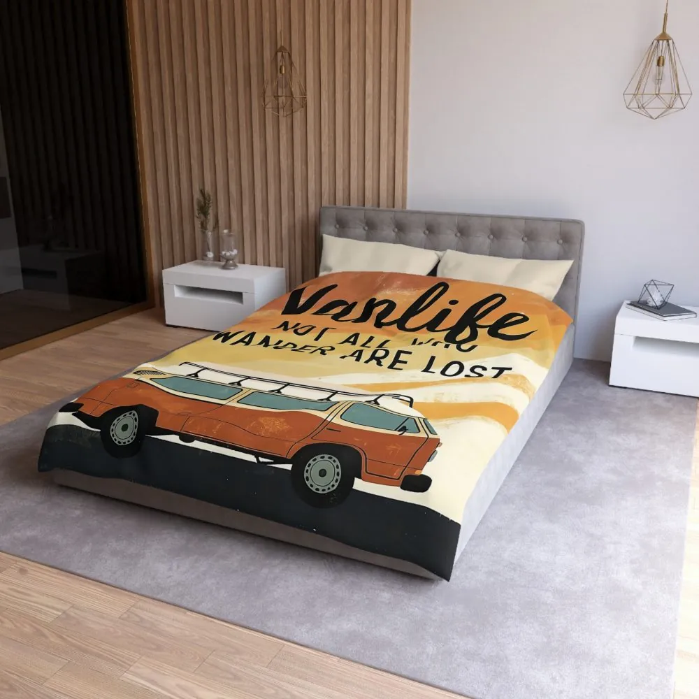 Duvet Cover — "Vanlife: Not All Who Wander Are Lost" Retro Camper Bedding