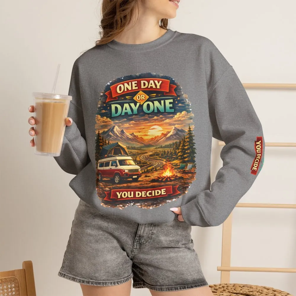 Unisex Heavy Blend™ Crewneck Sweatshirt — "One Day Or Day One" Design Scenic-Line