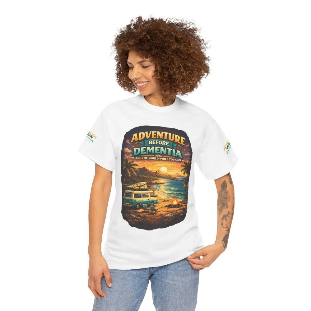Unisex Heavy Cotton Tee — "Adventure Before Dementia" Design Scenic-Line