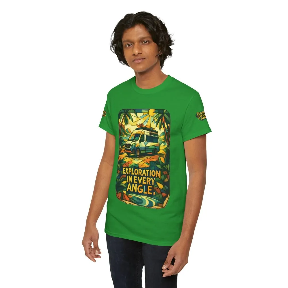 Unisex Heavy Cotton Tee — "Exploration In Every Angle" Design Cubic-Line