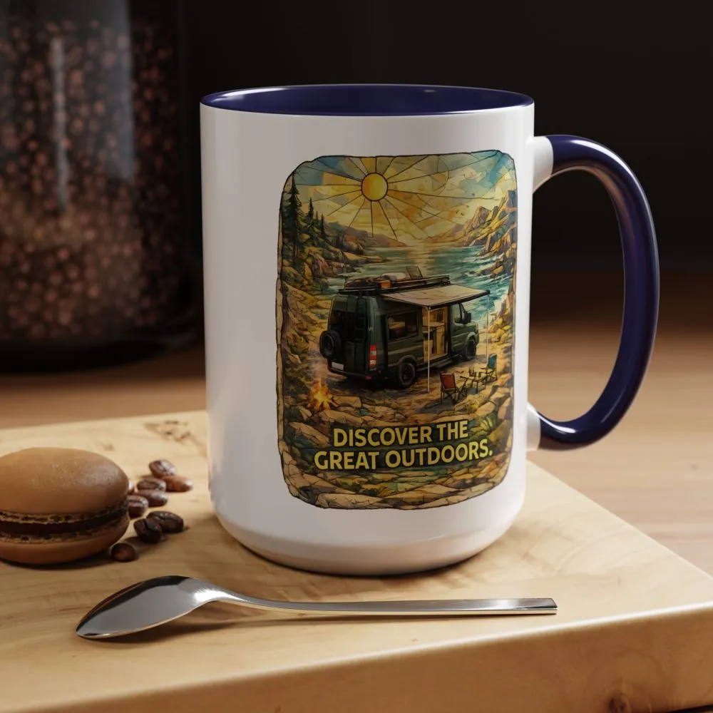 Accent Coffee Mug (11, 15oz) — "Discover The Great Outdoors" Design Cubic-Line