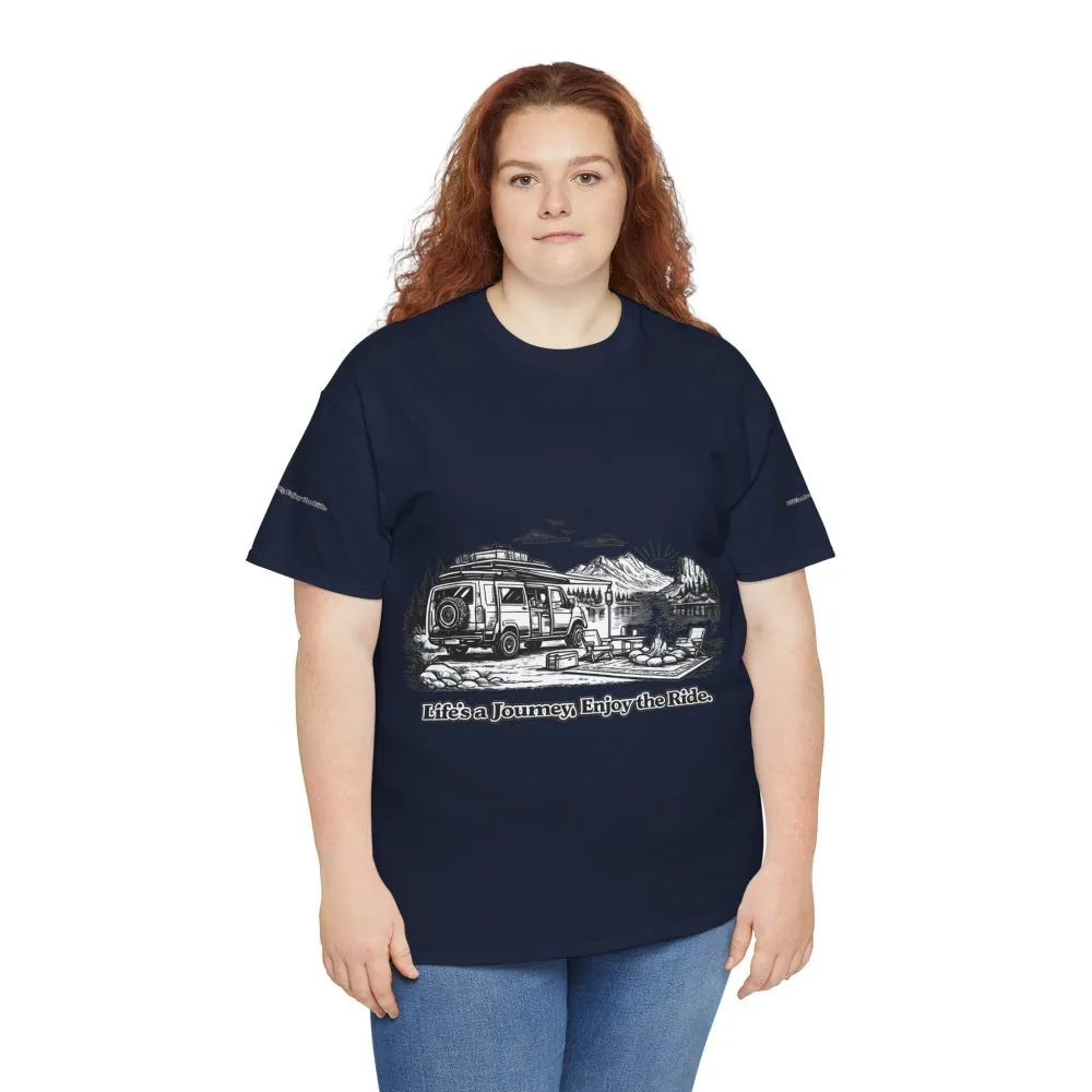 Unisex Heavy Cotton Tee — "Lifes A Journey,Enjoy The Ride" Design Minimal-Line