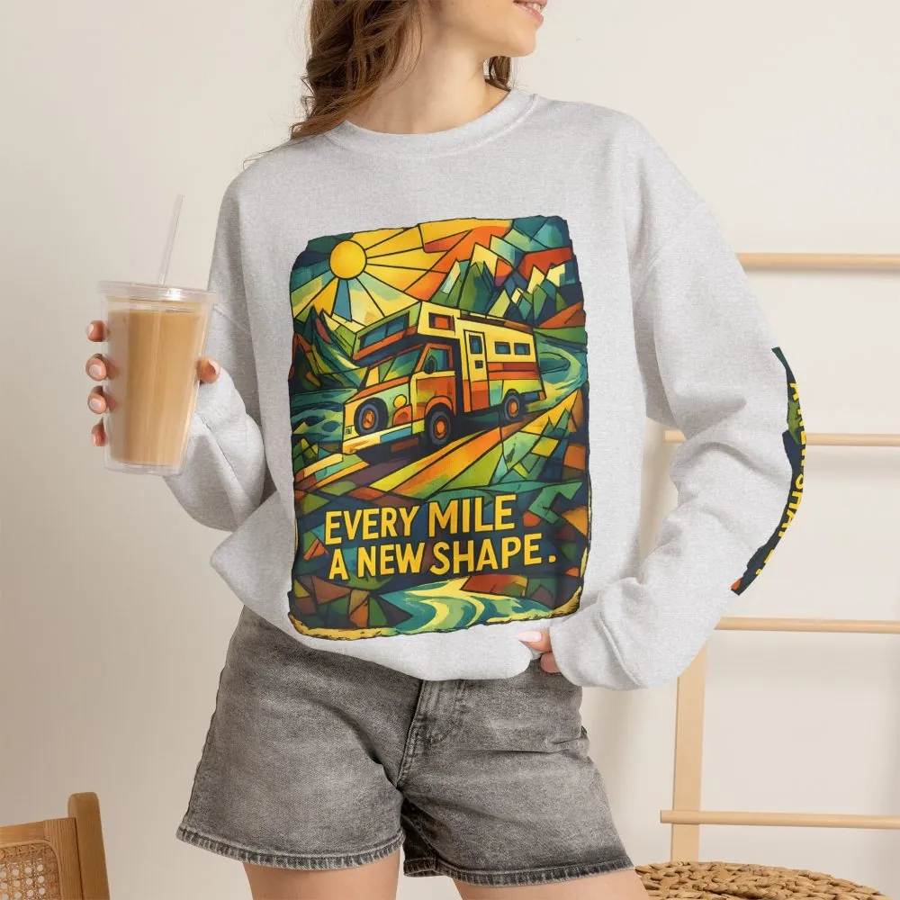 1283480077791141502_2048.jpeg Unisex Heavy Blend™ Crewneck Sweatshirt — "Every Mile A New Shape" Design Cubic-Line
