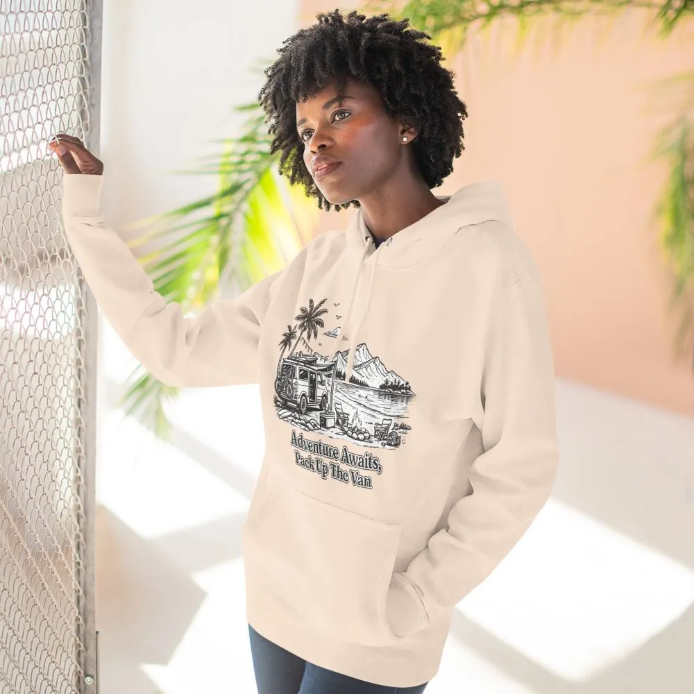 Three-Panel Fleece Hoodie - "Adventure Awaits,Pack Up The Van" Design Minimal-Line
