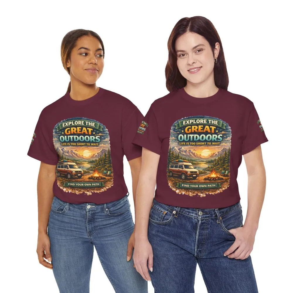 Unisex Heavy Cotton Tee — "Explore The Great Outdoors" Design Scenic-Line