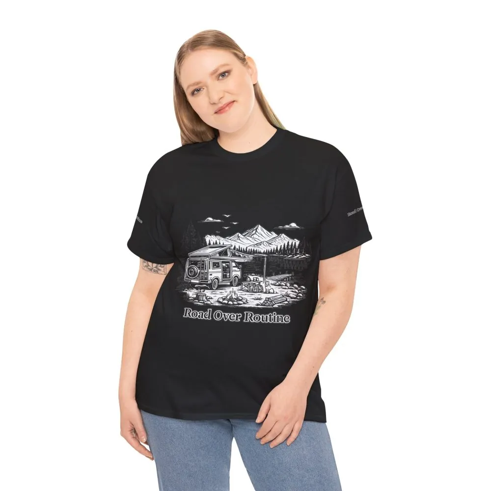 12871801219932741433_2048.jpeg Unisex Heavy Cotton Tee — "Road Over Routine" Design Minimal-Line