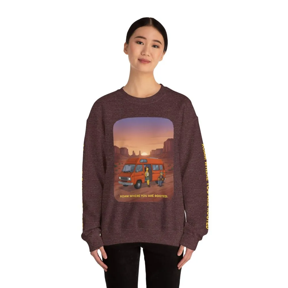 Unisex Heavy Blend™ Crewneck Sweatshirt — "Roam Where You Are Rooted" Design Sitcom-Line