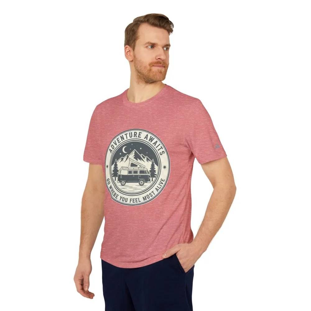 T-Shirt(Adidas) - 'Adventure Awaits-Go Where You Feel Most Alive' (Only Front printed)