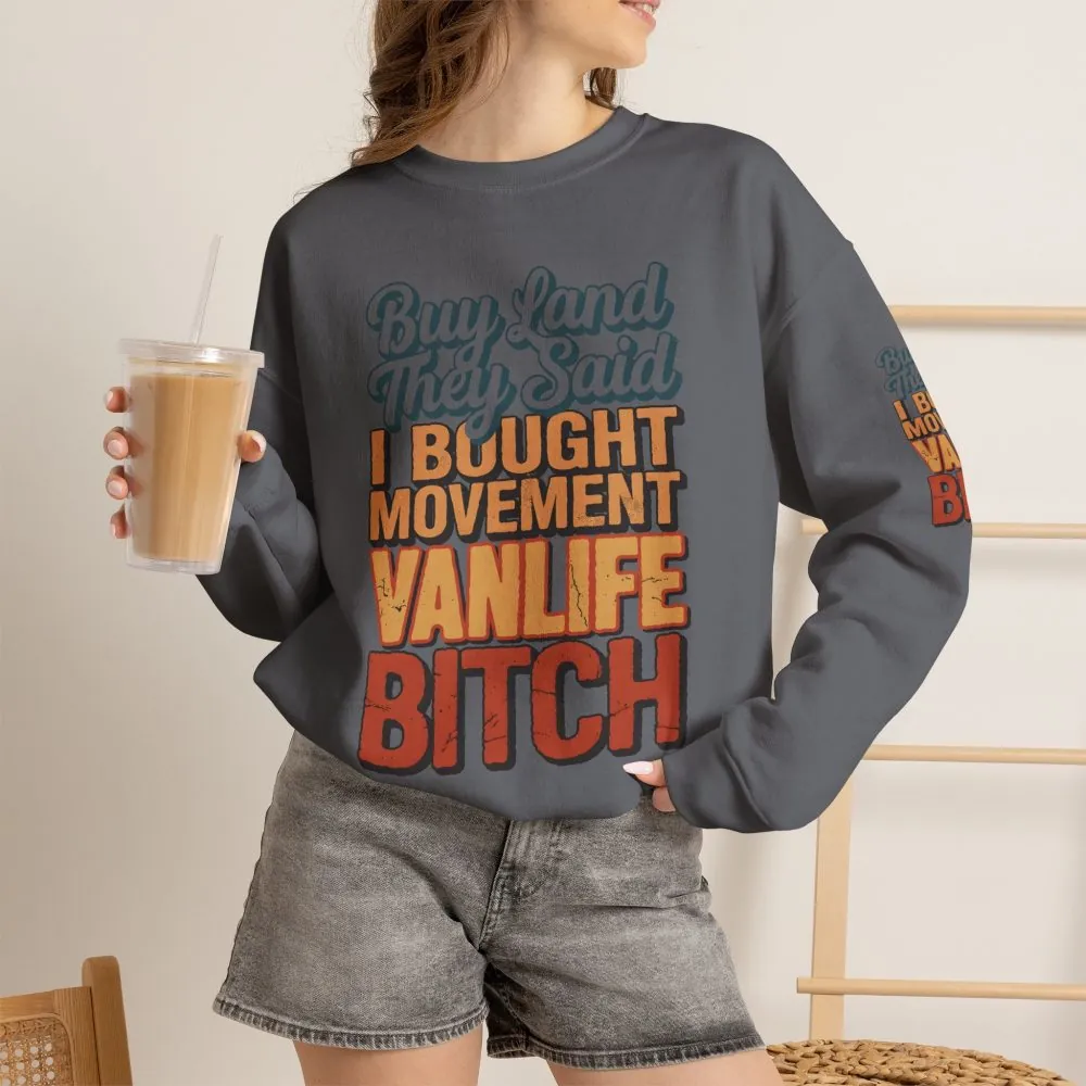 Unisex Heavy Blend™ Crewneck Sweatshirt — "Buy Land They Said" Design F**K-Line