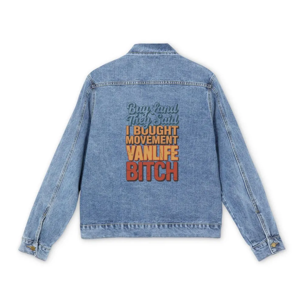 Men's Denim Jacket — "Buy Land They Said" Design F**K-Line