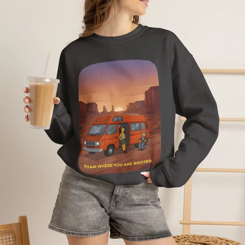 Unisex Heavy Blend™ Crewneck Sweatshirt — "Roam Where You Are Rooted" Design Sitcom-Line
