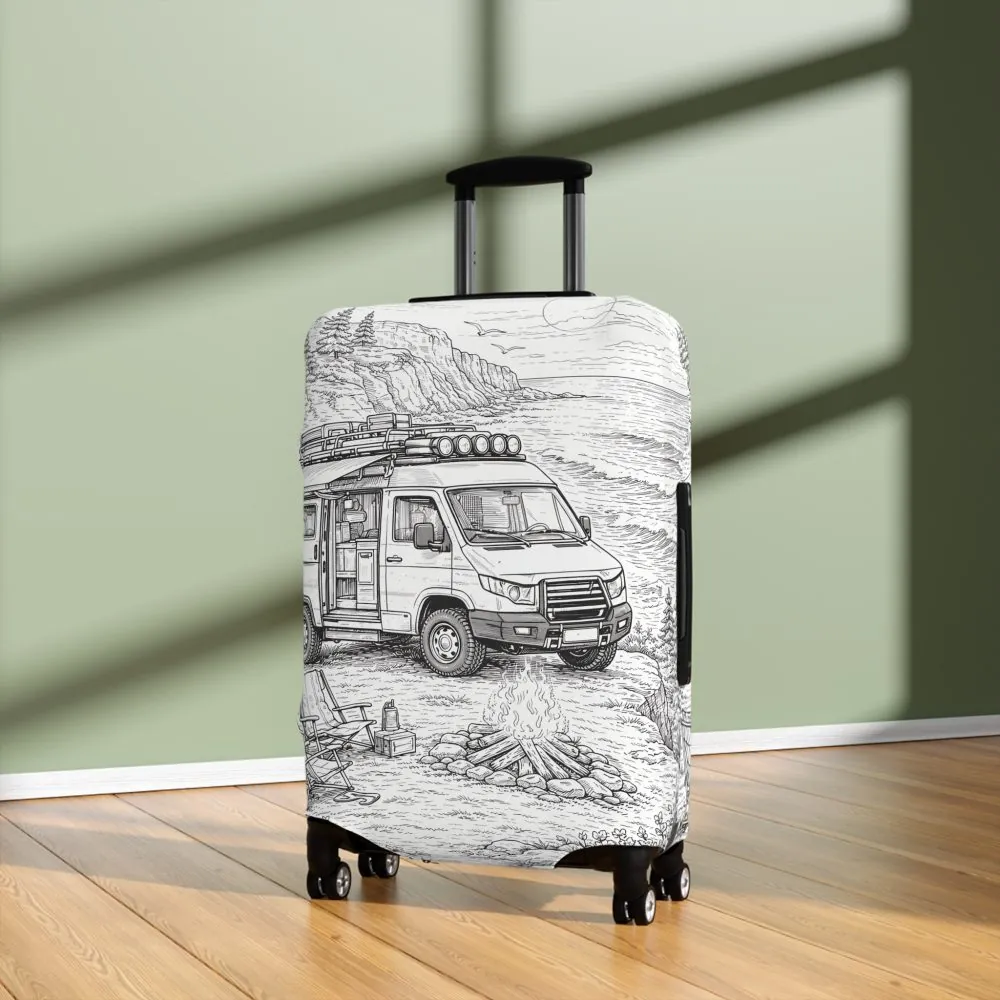 Luggage Cover — Adventure Camper Sketch Travel Suitcase