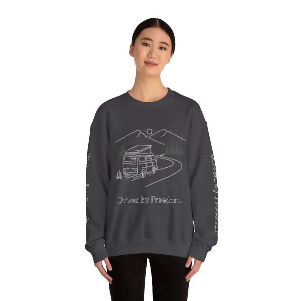 Unisex Heavy Blend™ Crewneck Sweatshirt — "Driven By Freedom" Design Minimal-Line