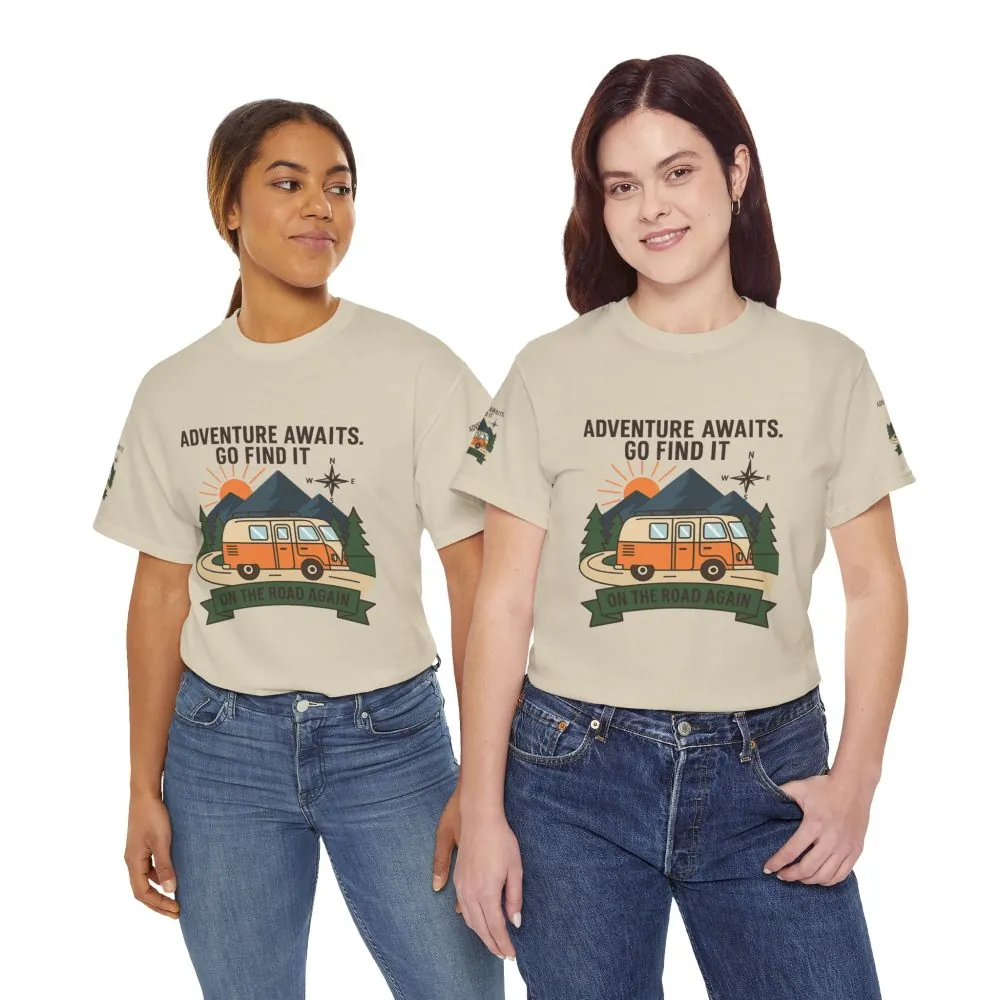 Unisex Heavy Cotton Tee — 'Adventure Awaits. Go Find It' Camper Van T‑Shirt
