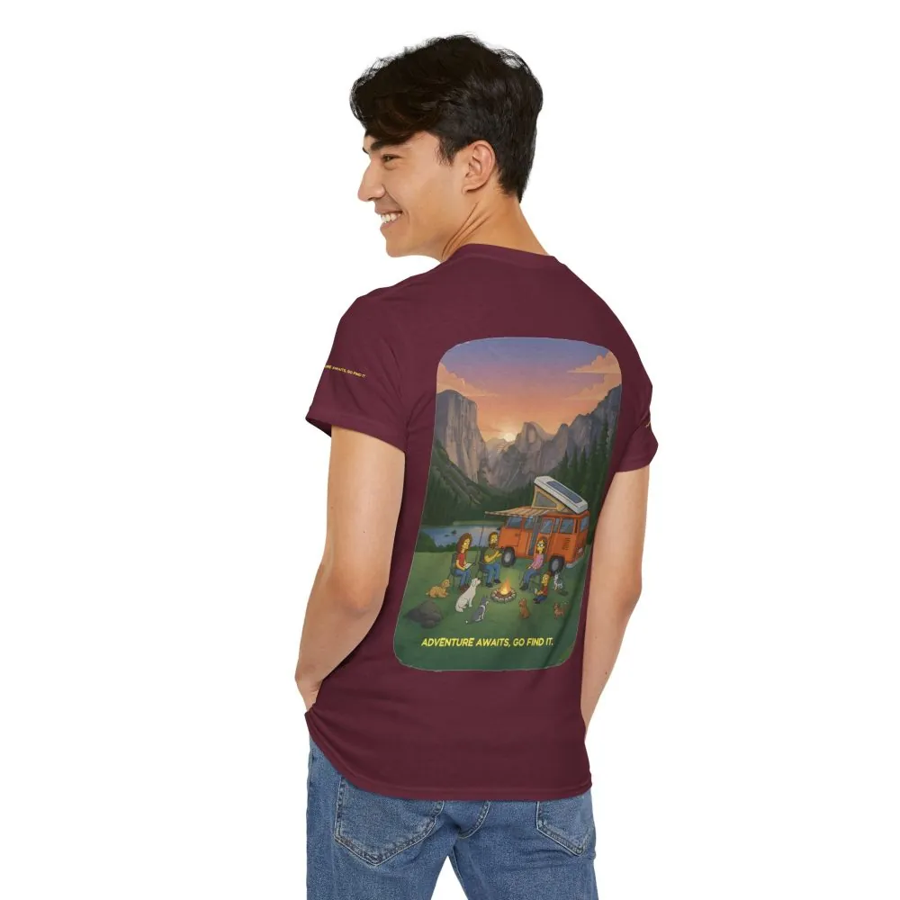 Unisex Heavy Cotton Tee — "Adventure Awaits-Go Find It" Design Sitcom-Line