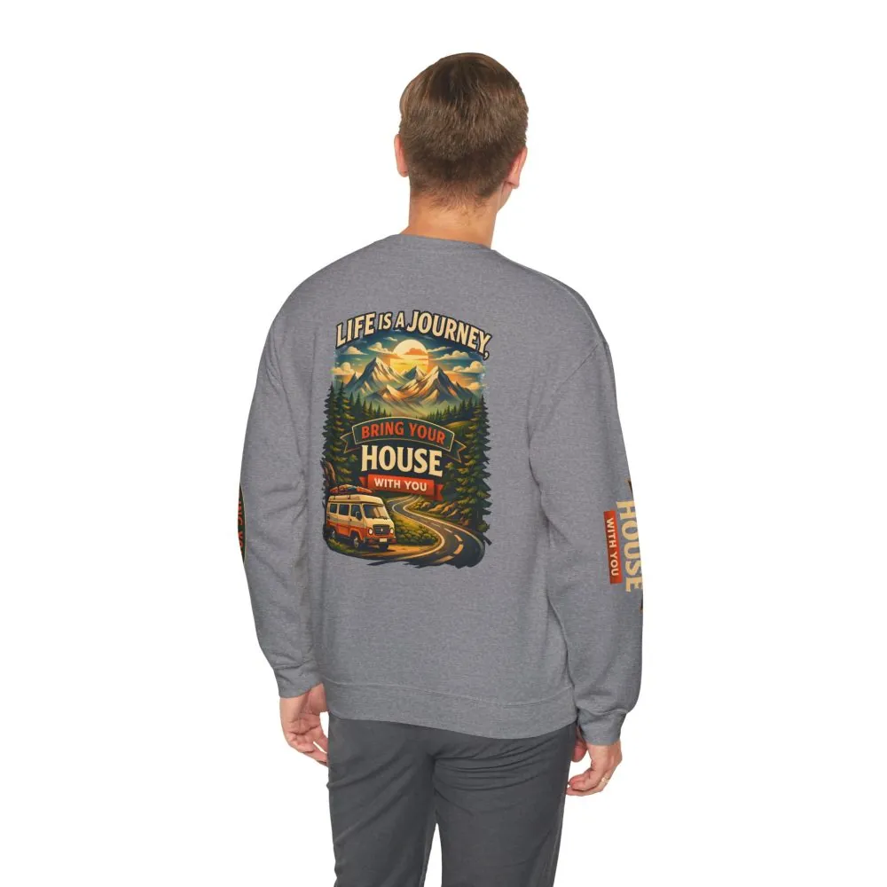 Unisex Heavy Blend™ Crewneck Sweatshirt — "Live Is A Journey-Bring Your House With You" Design Scenic-Line