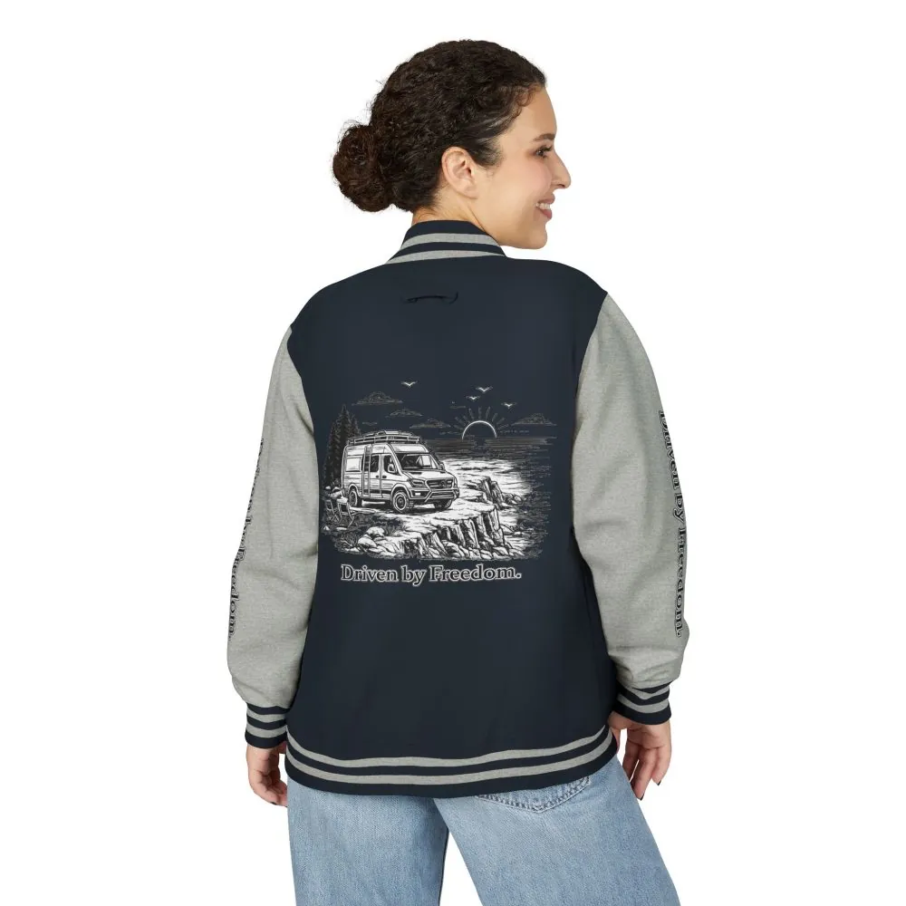 Unisex Heavyweight Letterman Jacket — "Driven By freedom" Travel Varsity Coat