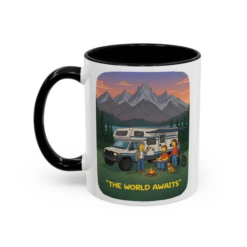 Accent Coffee Mug (11, 15oz) — "The World Awaits" Design Sitcom-Line