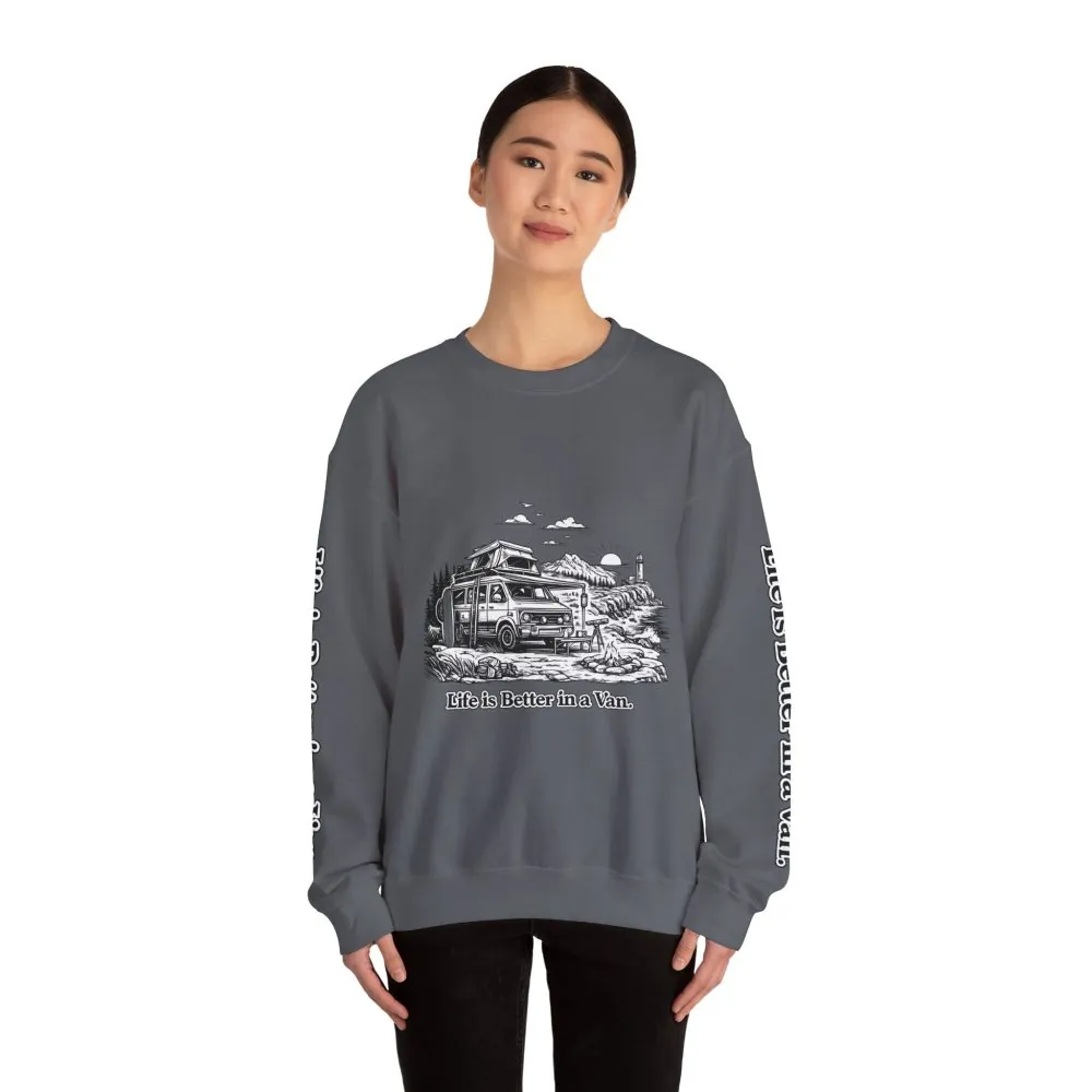 Unisex Heavy Blend™ Crewneck Sweatshirt — "Life Is Better In A Van" Design Minimal-Line