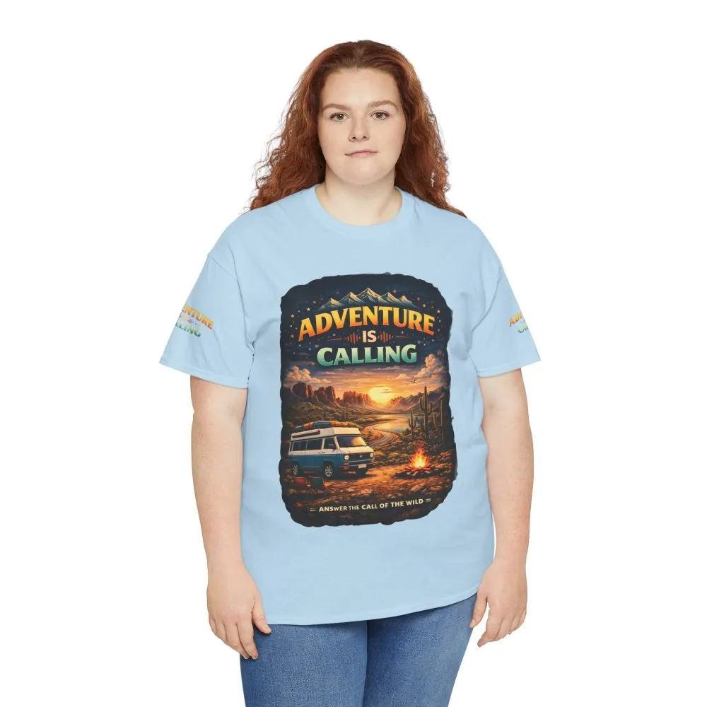 Unisex Heavy Cotton Tee — "Adventure Is Calling" Design Scenic-Line