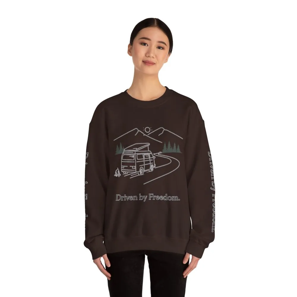 Unisex Heavy Blend™ Crewneck Sweatshirt — "Driven By Freedom" Design Minimal-Line