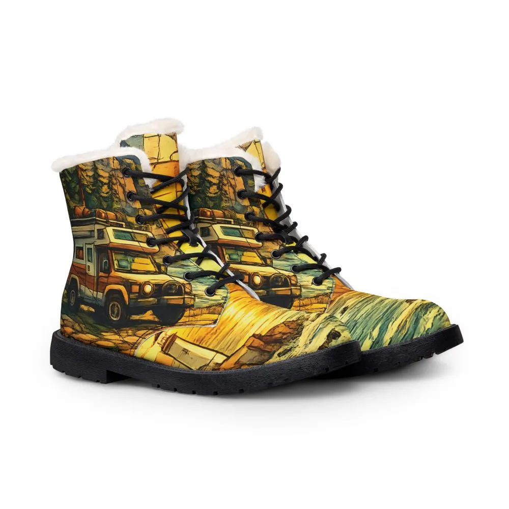 Women's Fur and Leather Boots — Vintage camper Boots (Cubic-Line)
