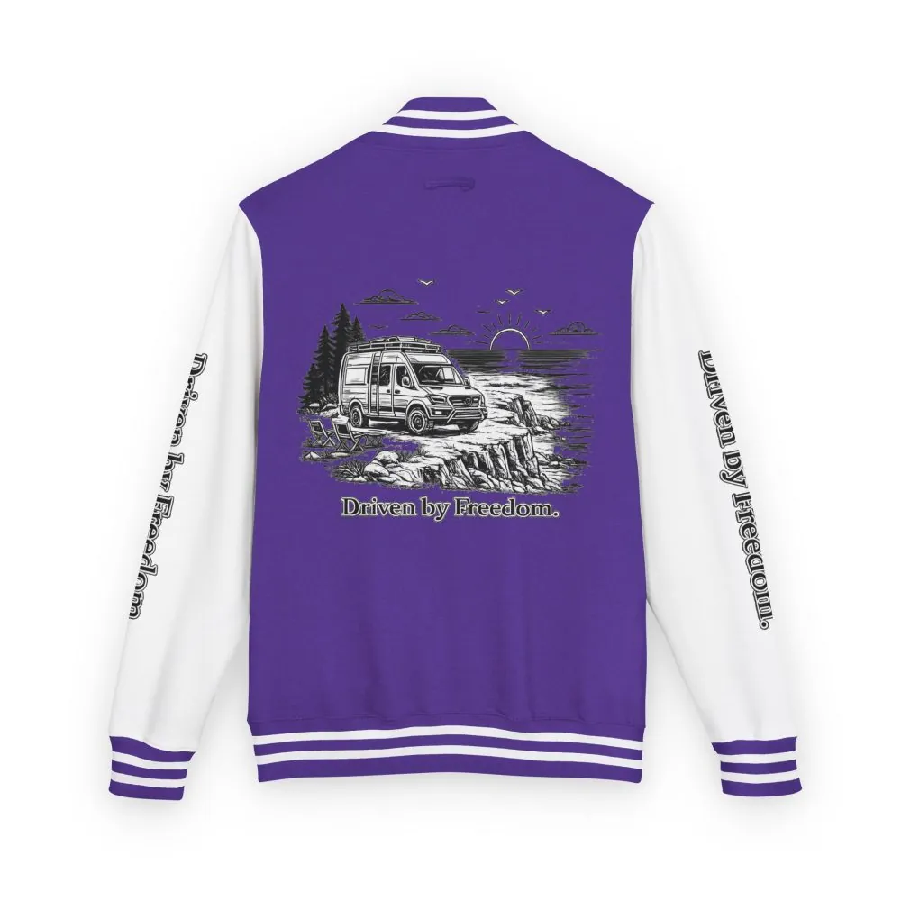 Unisex Heavyweight Letterman Jacket — "Driven By freedom" Travel Varsity Coat