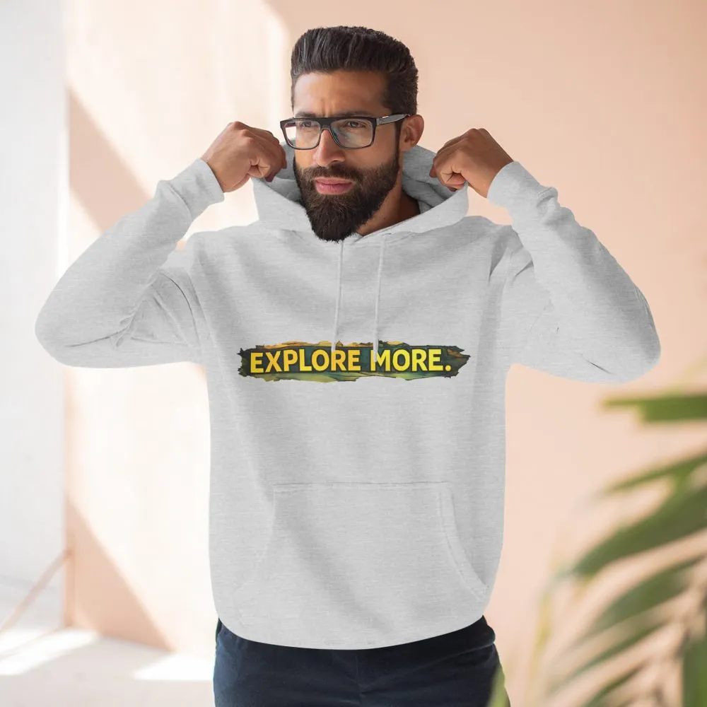 Three-Panel Fleece Hoodie - "Explore More" Design Cubic-Line