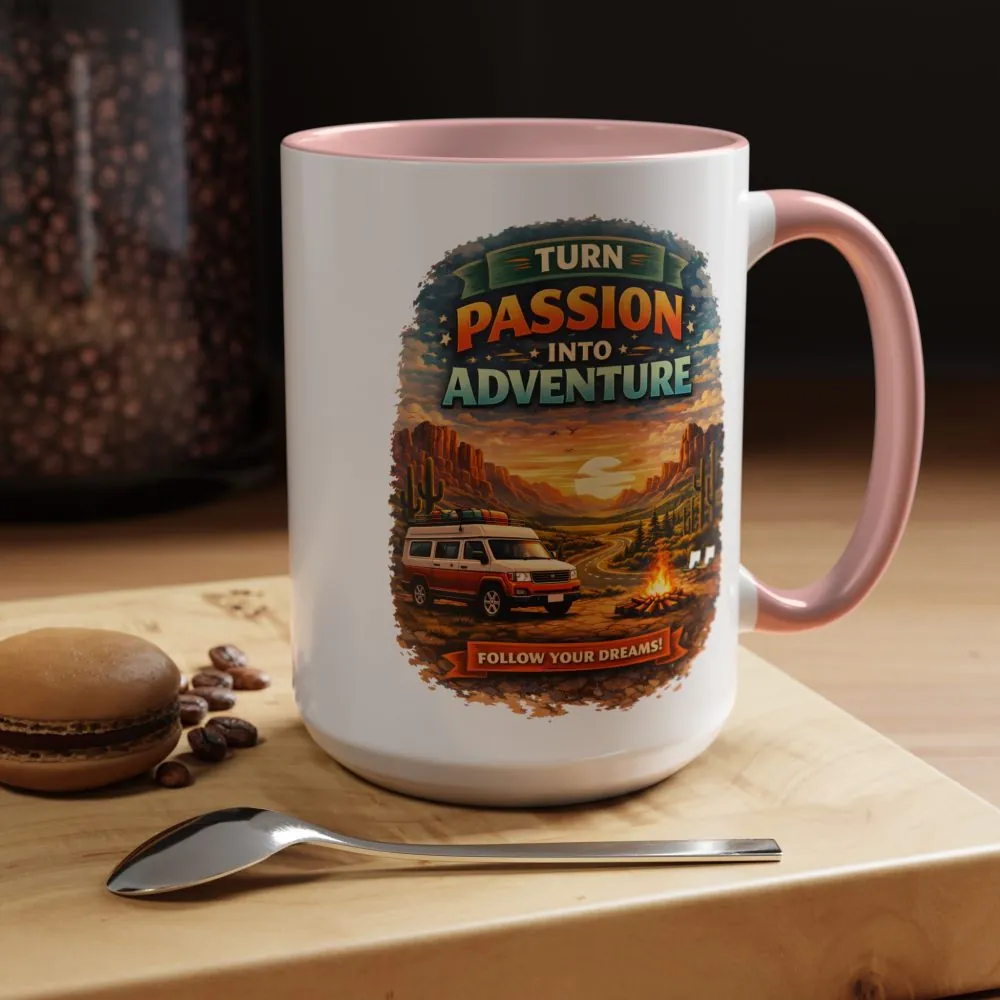 Accent Coffee Mug (11, 15oz) — "Turn Passion Into Adventure" Design Scenic-Line
