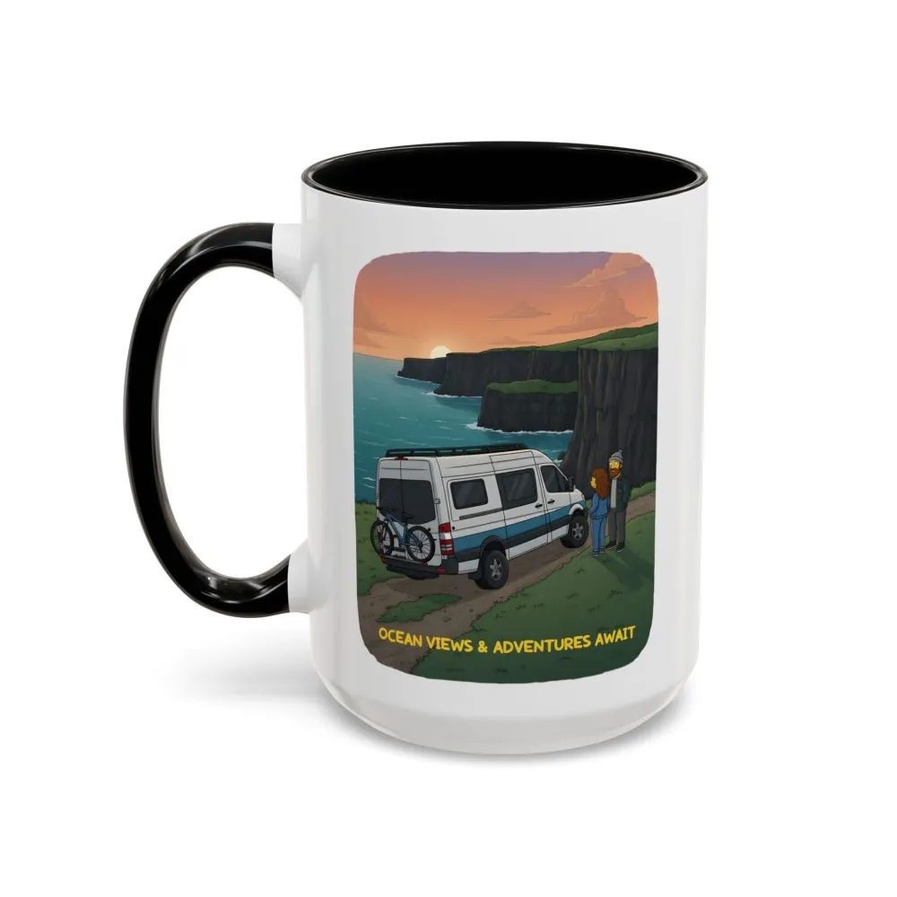 Accent Coffee Mug (11, 15oz) — "Ocean Views-Adventures Awaits" Design Sitcom-Line