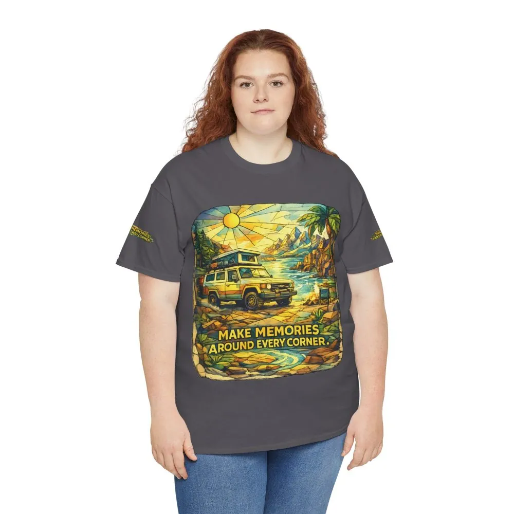 Unisex Heavy Cotton Tee — "Make Memories Around Every Corner" Design Cubic-Line