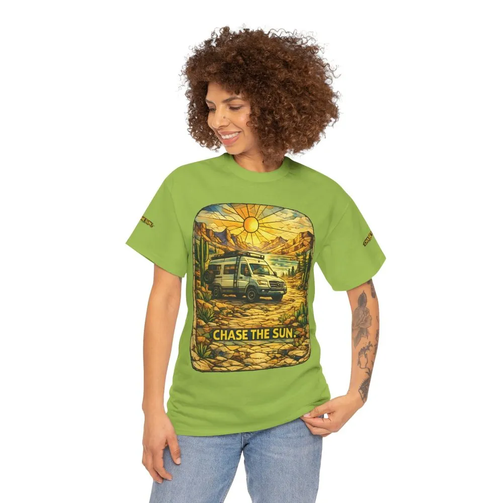 Unisex Heavy Cotton Tee — "Chase The Sun" Design Cubic-Line