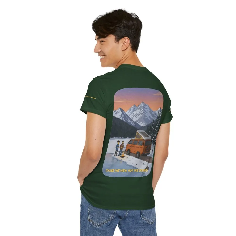 Unisex Heavy Cotton Tee — "Chase The Views-Not The Crowds" Design Sitcom-Line