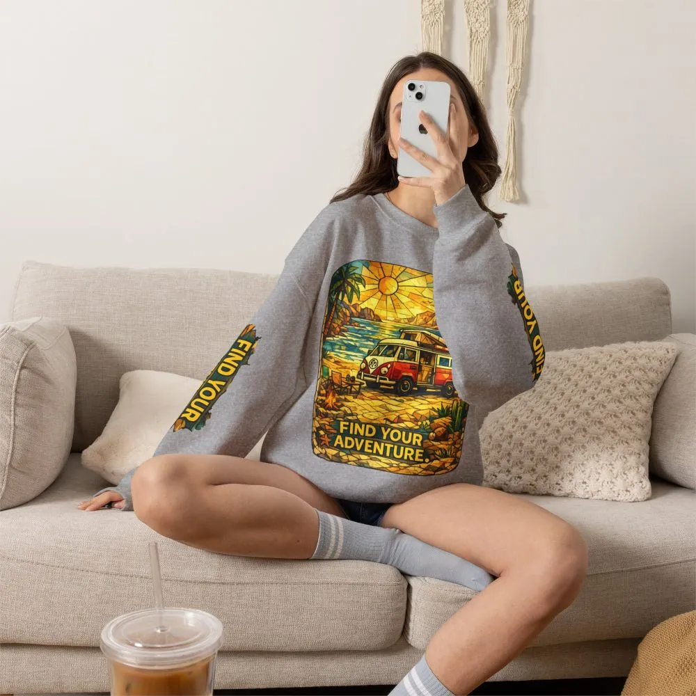 Unisex Heavy Blend™ Crewneck Sweatshirt — "Find Your Adventure" Design Cubic-Line